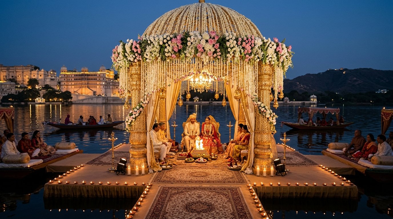 Floating Golden Palace Mandap at Lake Pichola Udaipur - Jain Events